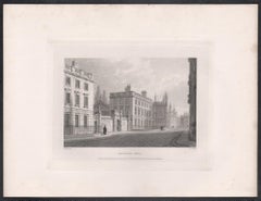 Magdalen Hall. Oxford University. Antique C19th engraving