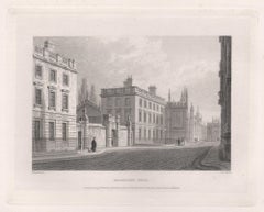 Hall de Magdalen. Université d'Oxford. Gravure ancienne du XIXe siècle