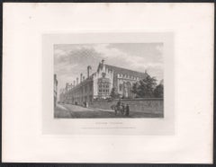 Lincoln College. Oxford University. Antique C19th engraving