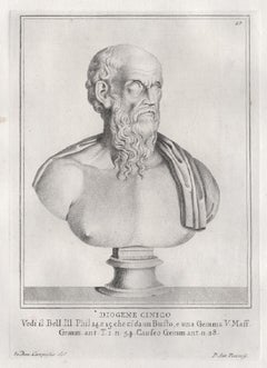 Diogenes le Cynique, philosophe grec. Buste romain du XVIIIe siècle gravure du Grand Tour