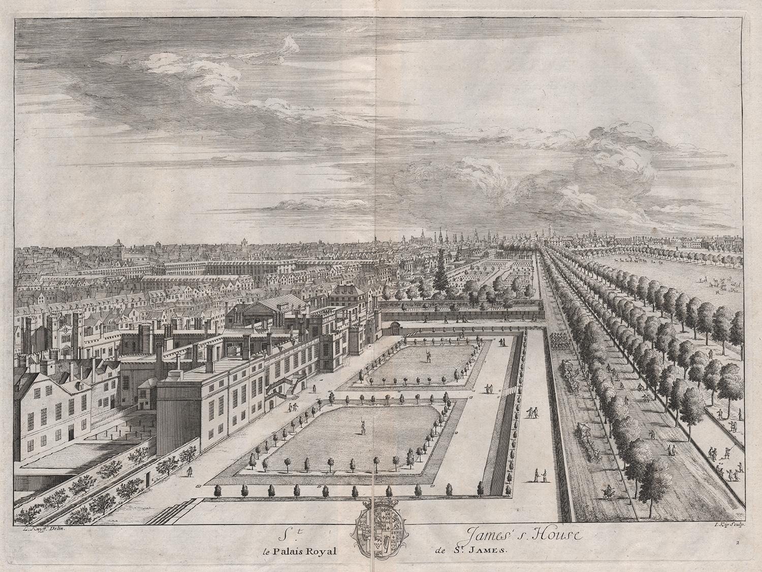 Casa de St. James - Le Palais Royal de St. James

Grabado de Johannes Kip after Leonard Knyff.

Kip fue un grabador holandés que se trasladó a Londres hacia 1690, donde se hizo famoso por sus grabados de casas de campo, amplios paisajes y jardines