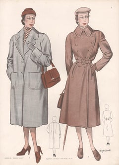 French Mid-Century 1952 Womens Fashion Design Vintage Coat Suit Halftone Print