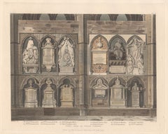 West Side of Poet's Corner, Westminster Abbey, 2 architecture aquatints