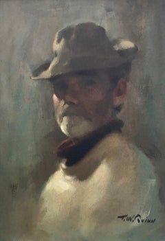 Portrait autoportrait impressionniste Tomas William Quinn avec chapeau