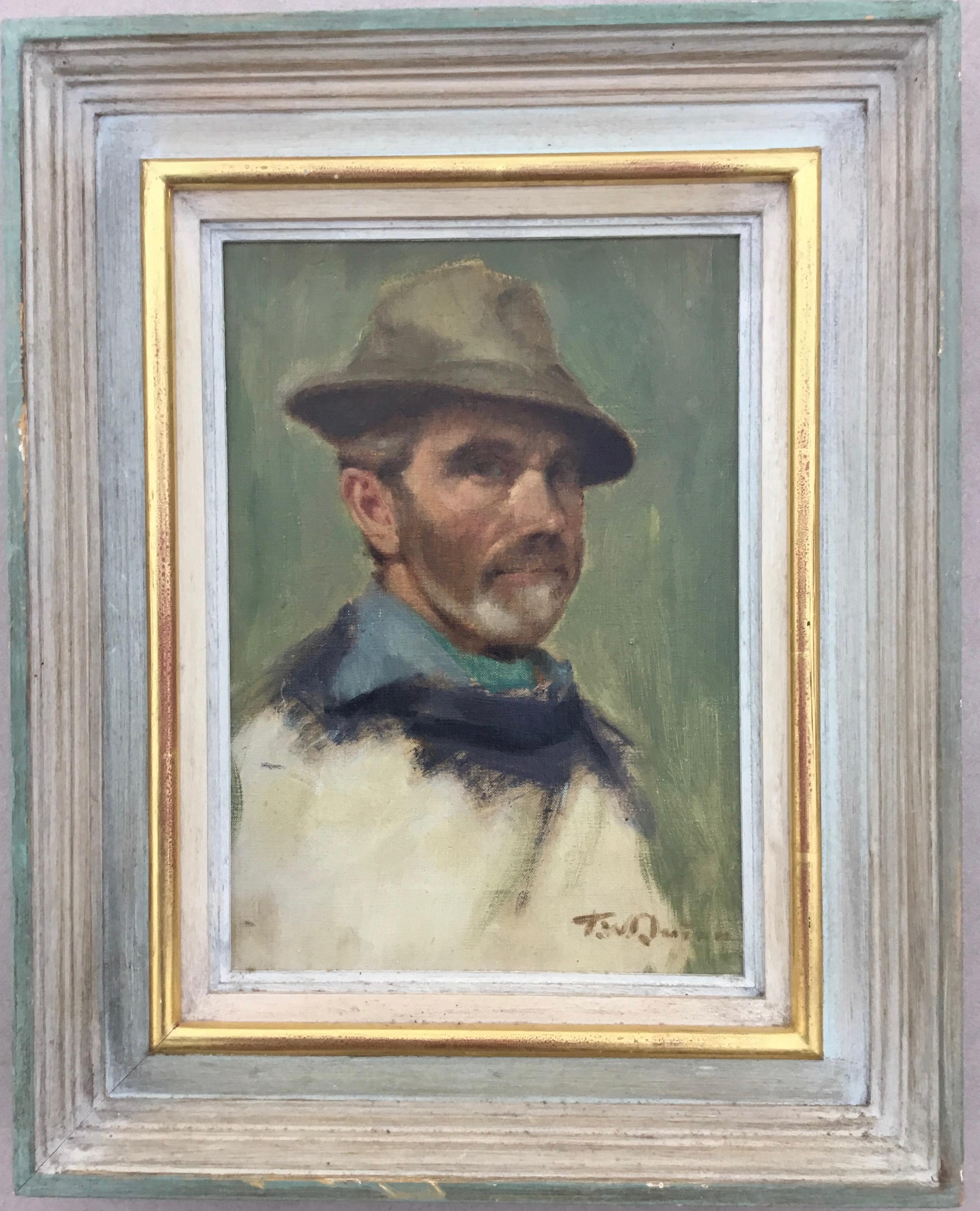 Impressionist Portrait Painting T W Quinn Oil Painting Man with hat Framed