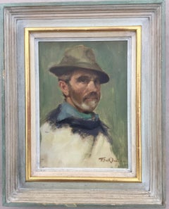 Impressionist Portrait Painting T W Quinn Oil Painting Man with hat Framed