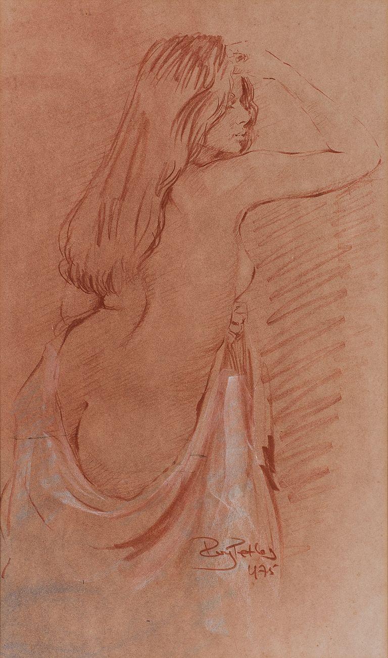 THE NEW MODEL red chalk drawing sanguine  - Art by Roy Petley