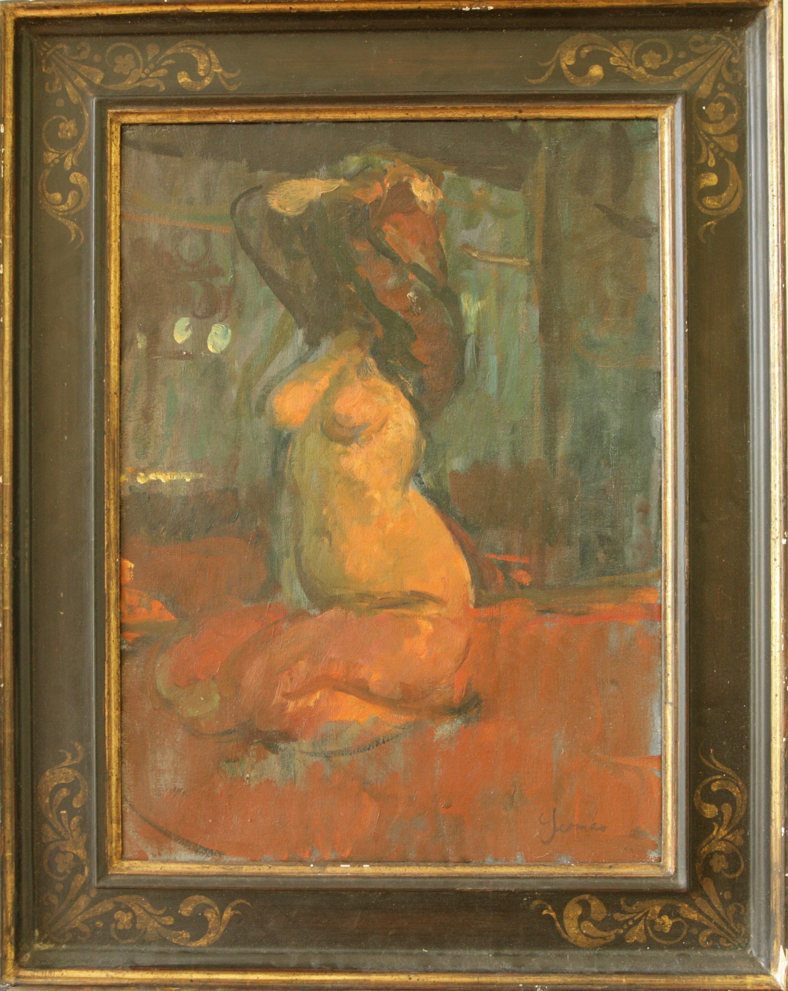 MARTIN YEOMAN - Peinture à l'huile post-impressionniste d'une danseuse nue ne se habillant pas