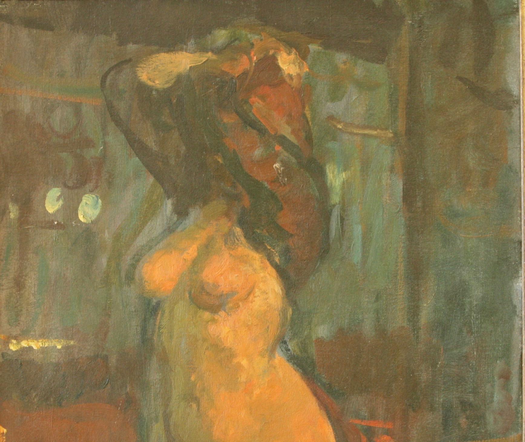 MARTIN YEOMAN Dancer Woman Undressing Nude Oil Painting Post-Impressionist For Sale 1