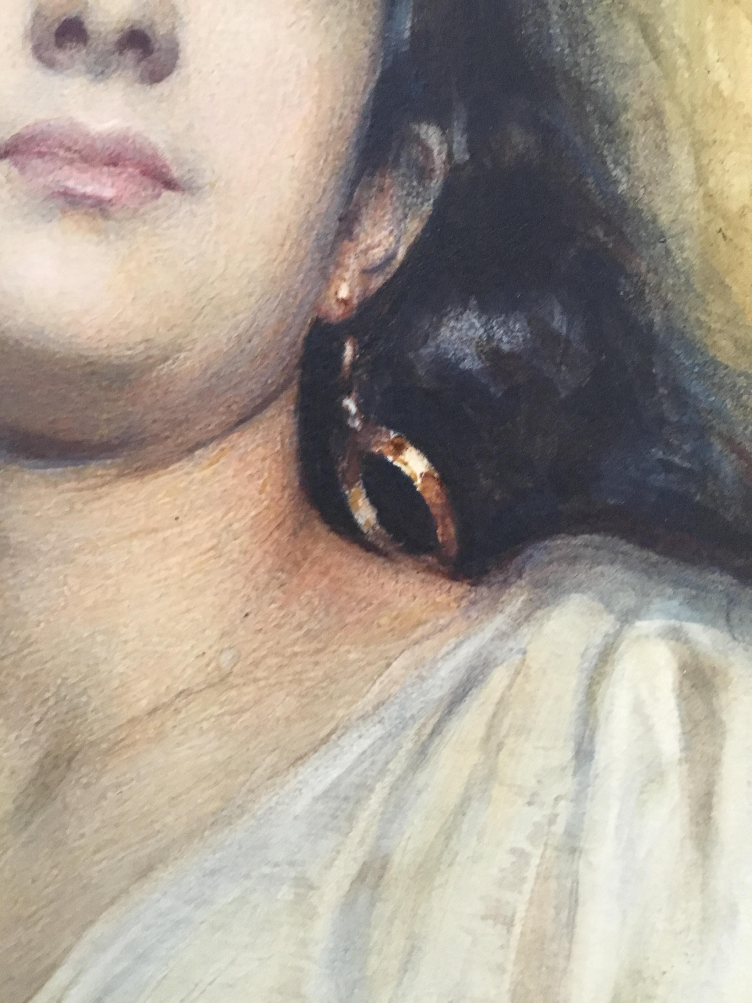 THE GOLD EARRINGS 1886 Robert Edward Morrison, portrait pré-raphaélite, aquarelle en vente 4