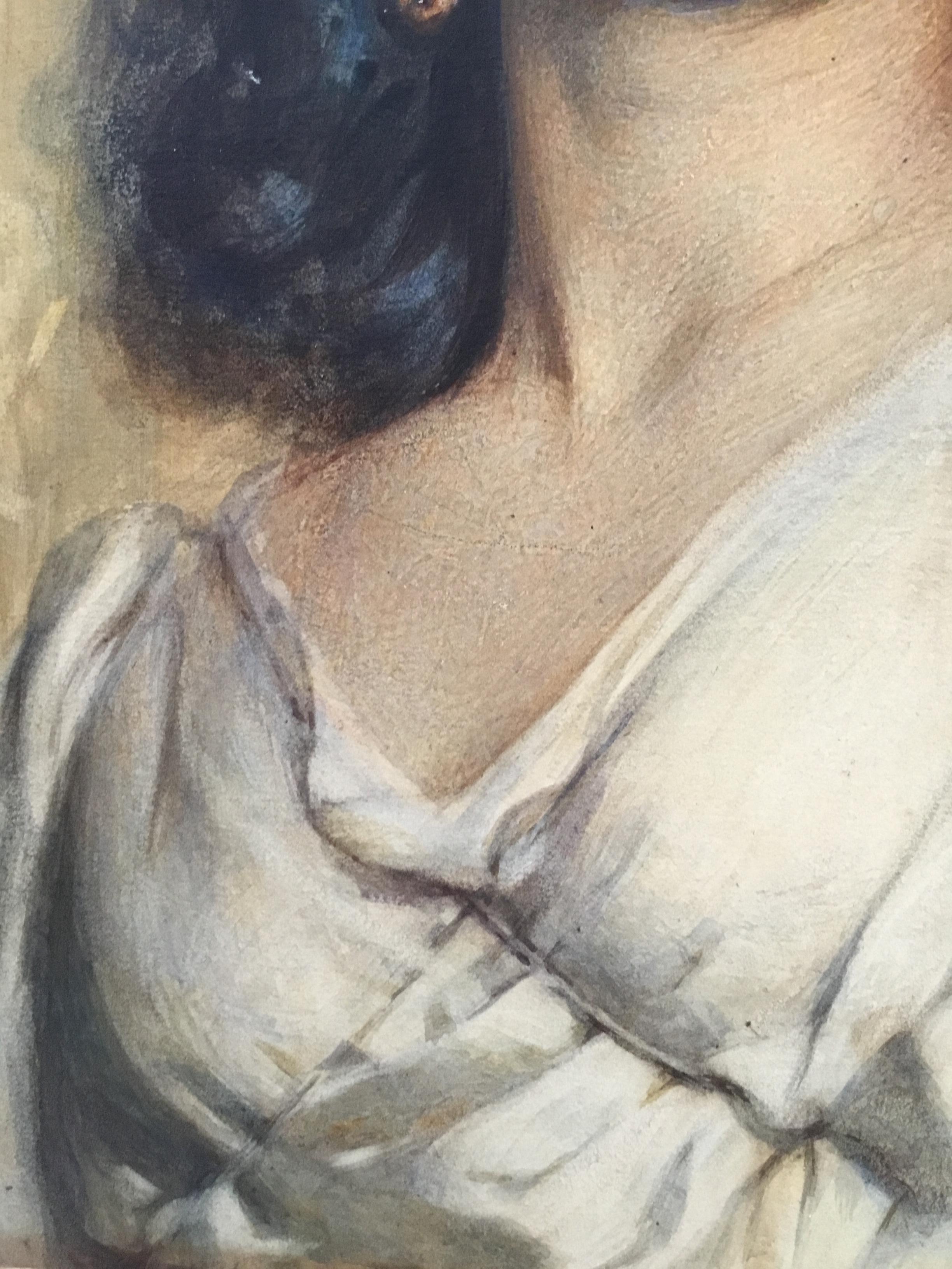 GLI ORECCHINI D'ORO 1886 Robert Edward Morrison Ritratto pre raffaellita Acquerello 5
