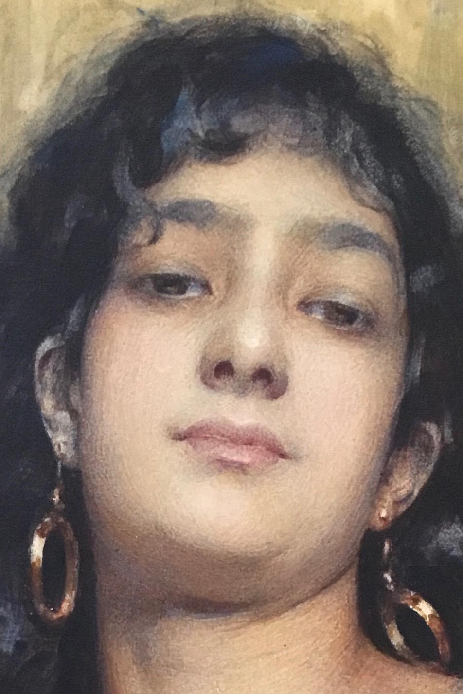 THE GOLD EARRINGS 1886 Robert Edward Morrison Pre Raphaelite Portrait Watercolor For Sale 5