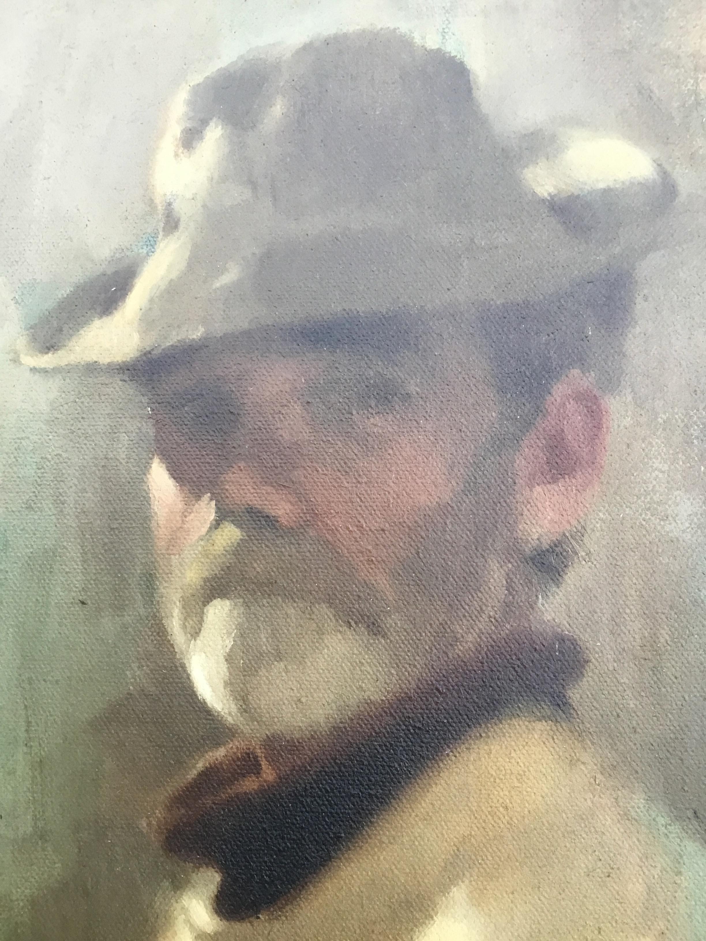 Artist Self Portrait Tomas William Quinn Impressionist Man with hat Oil painting - Painting by TOMAS WILLIAM QUINN