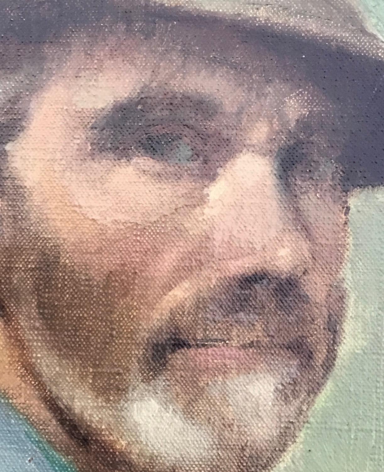 Impressionistisches Porträtgemälde, T W Quinn, Ölgemälde, Mann mit Hut, gerahmt (Grau), Portrait Painting, von Tom W. Quinn