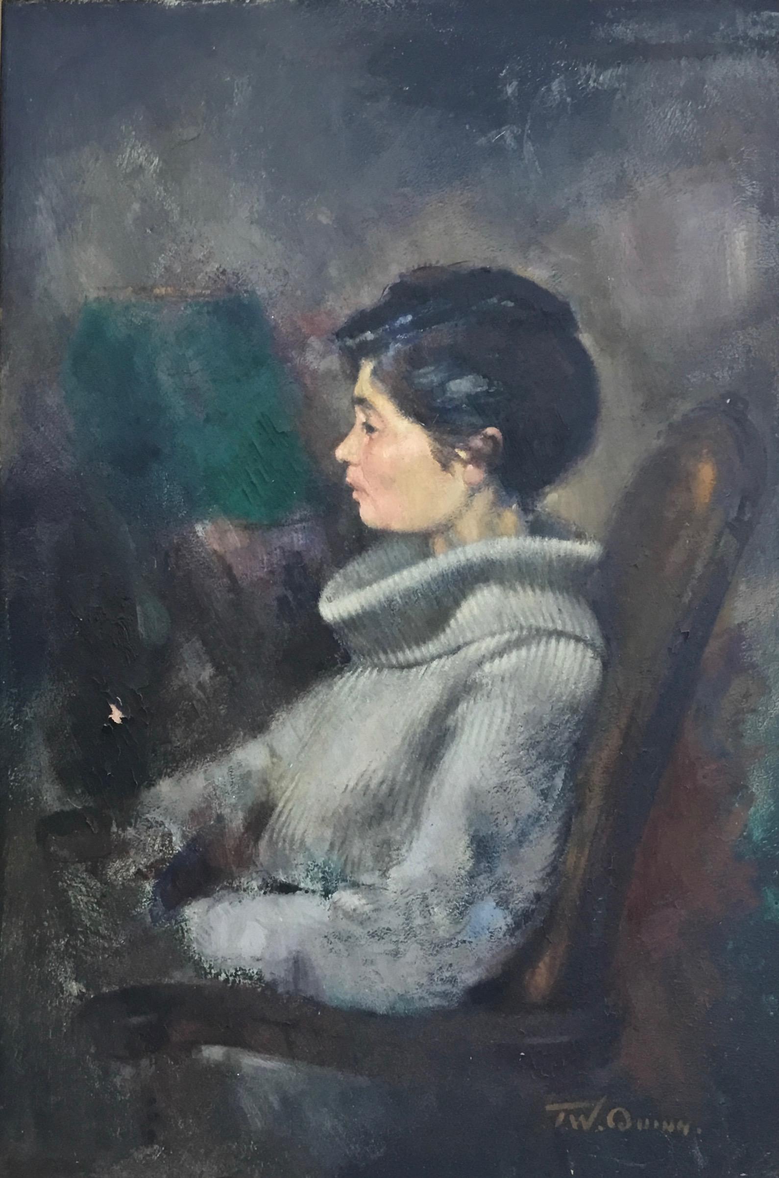 Portrait Artists Wife Oil Painting Tom W Quinn Lady Sitting Chair Impressionist