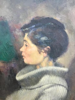 Peinture à l'huile de Tom W Quinn représentant une femme assise sur une chaise impressionniste