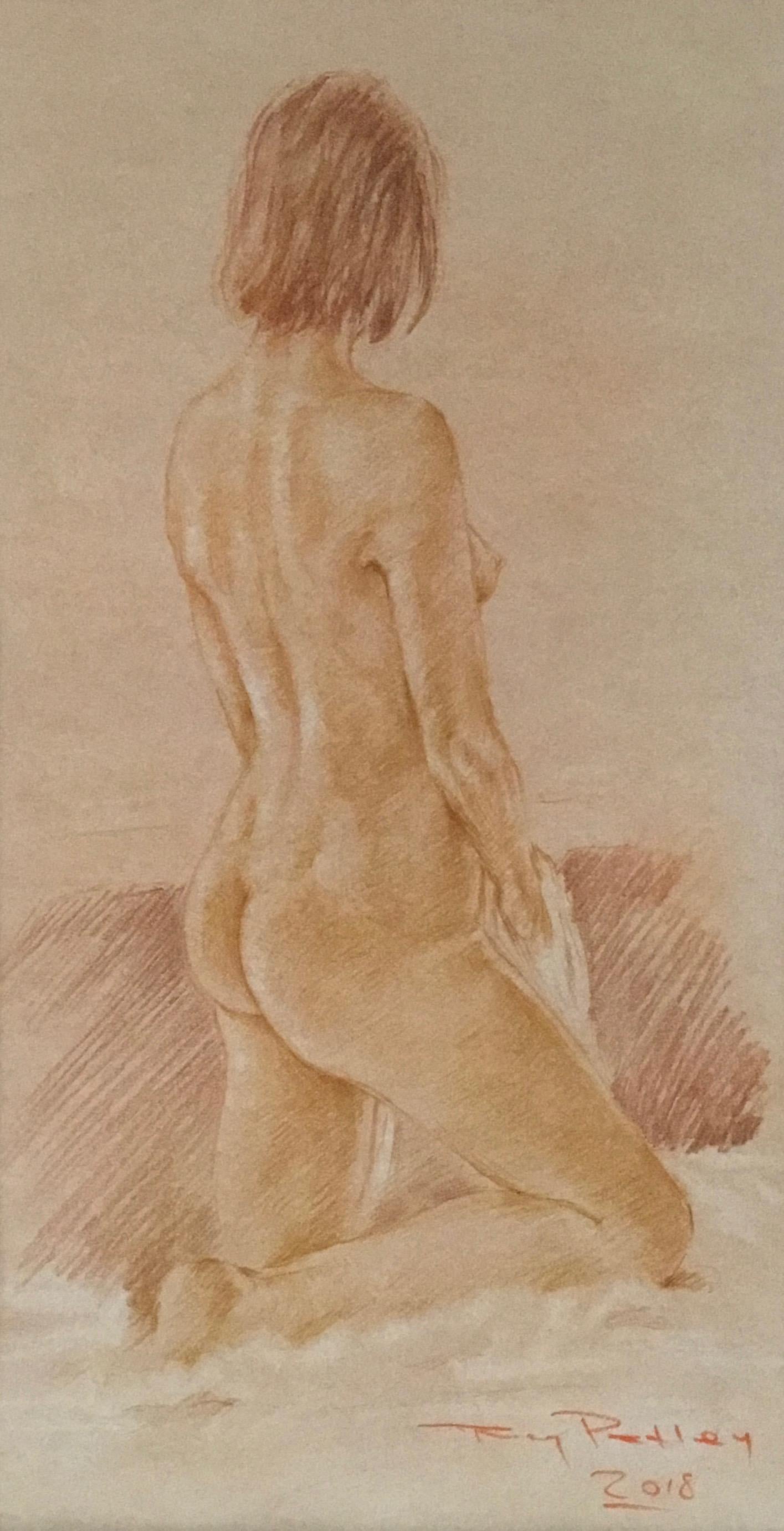 Nude Model Frau Roy Petley Farbe Bleistift Zeichnung Impressionist