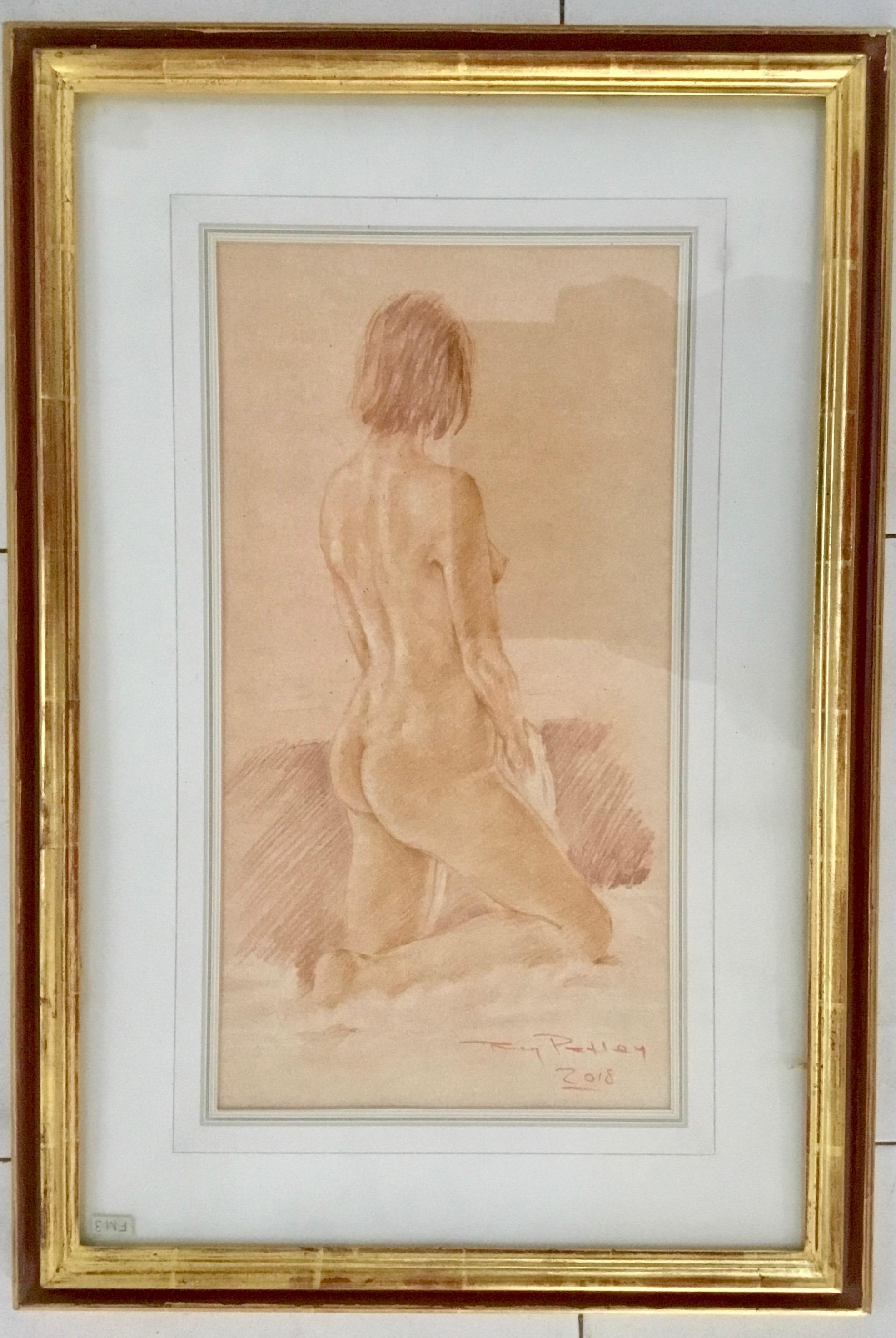 Nude Model Woman Roy Petley Color Pencil Drawing Impressionist For Sale 1