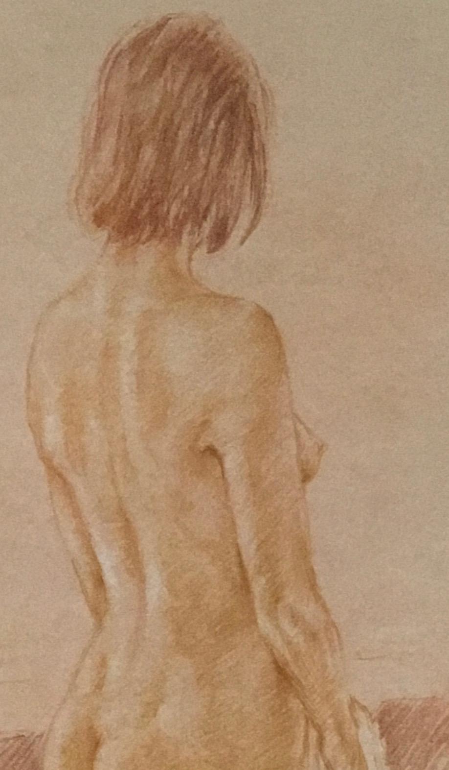 Nude Model Woman Roy Petley Color Pencil Drawing Impressionist For Sale 2