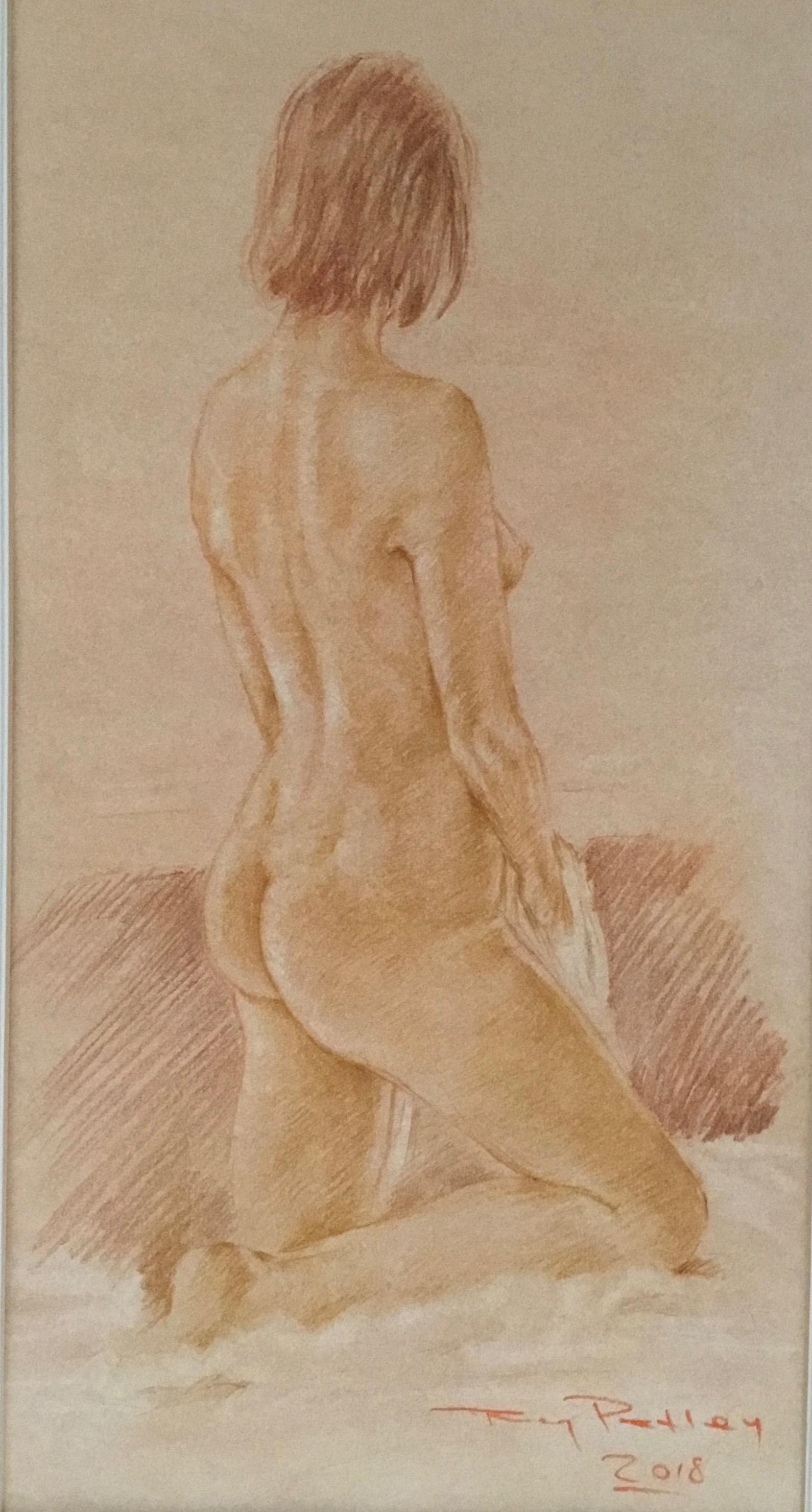 Nude Model Woman Roy Petley Color Pencil Drawing Impressionist For Sale 3