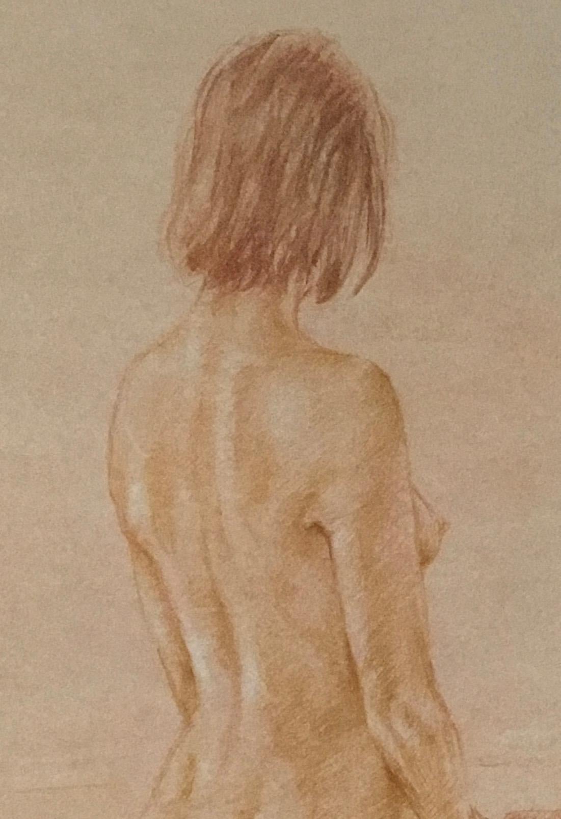 Nude Model Frau Roy Petley Farbe Bleistift Zeichnung Impressionist im Angebot 4