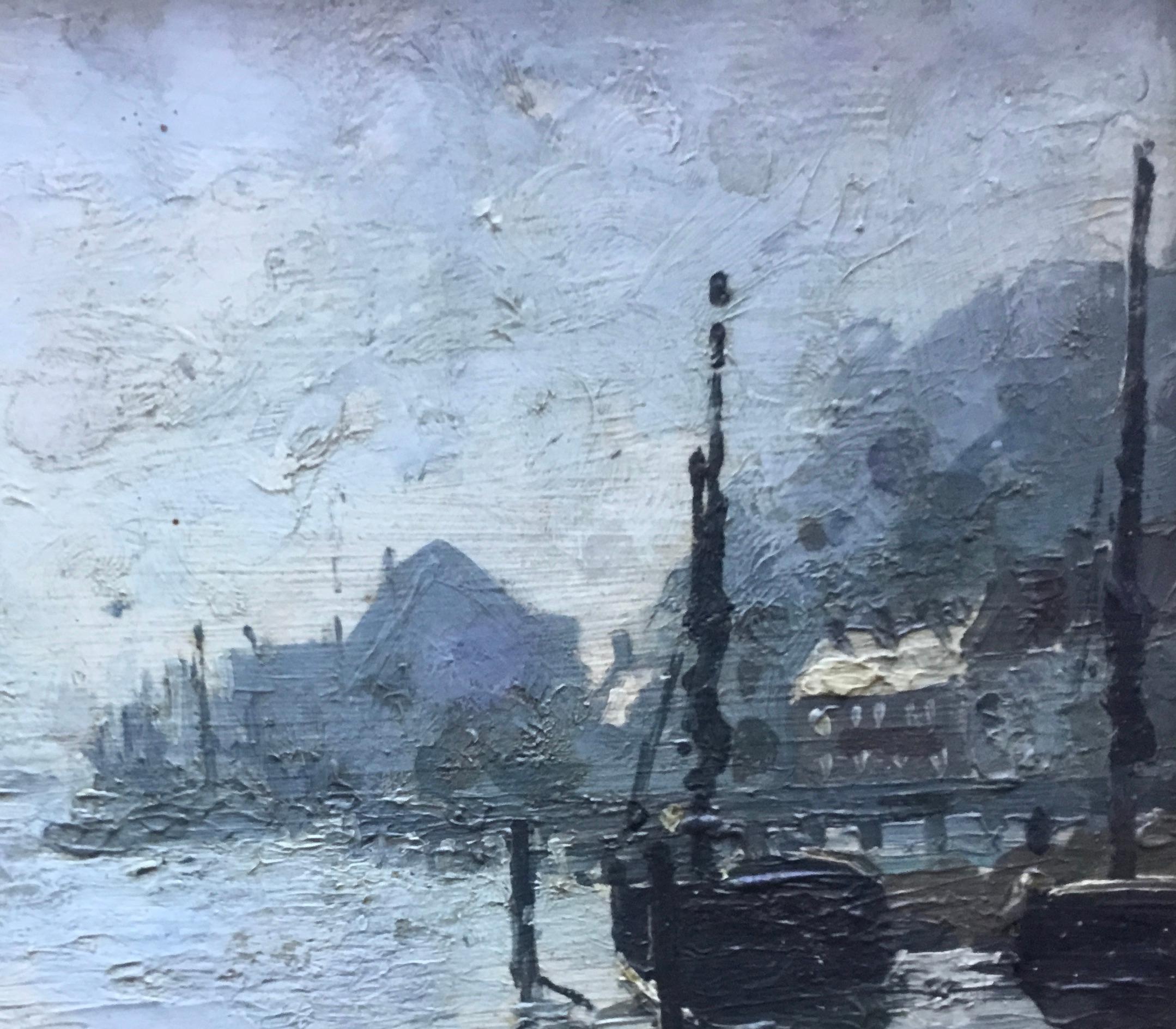 Gorleston harbour  Campbell Archibald Mellon was born in on 16 June 1878_1955 - Gray Landscape Painting by CAMPBELL MELLON
