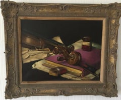 NATURE MORTE AVEC STRADIVARIUS T W QUINN ARTISTE BRITANNIQUE