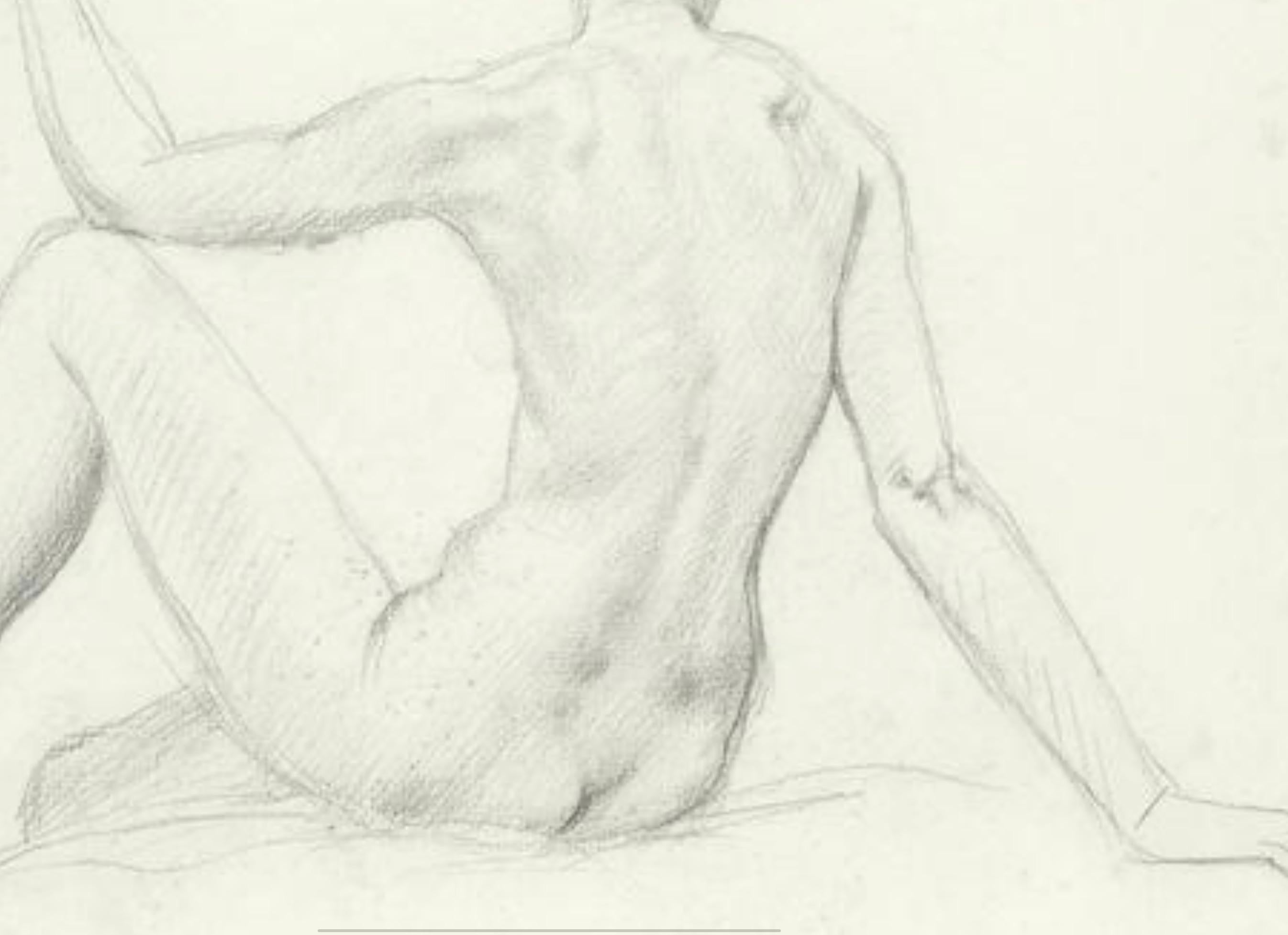 STUDY of a SEATED FEMAIL NUDE FROM BEHIND.Augustas Edwin John.OM RA Britisch  (Grau), Figurative Art, von Augustus Edwin John OM RA