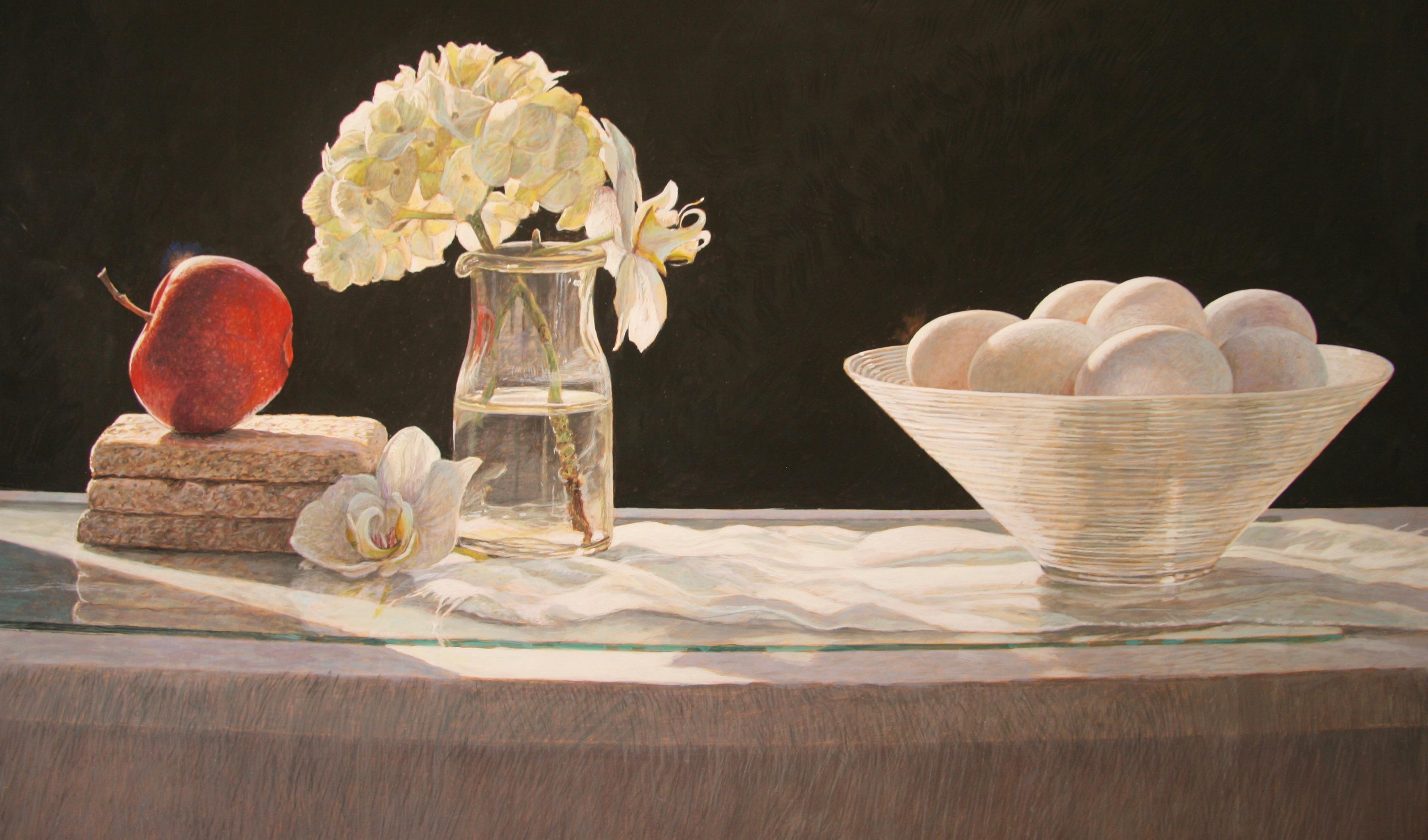 WHITE SHELLS COLIN FRASER CONTEMPORARY SCOTTISH ARTIST - Realist Painting by Colin Fraser