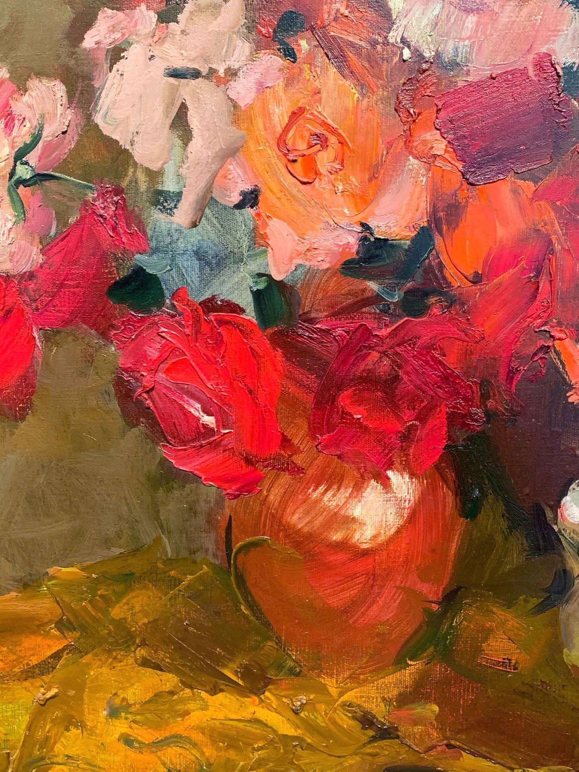 Roses - Marron Still-Life Painting par Alexei Antonov