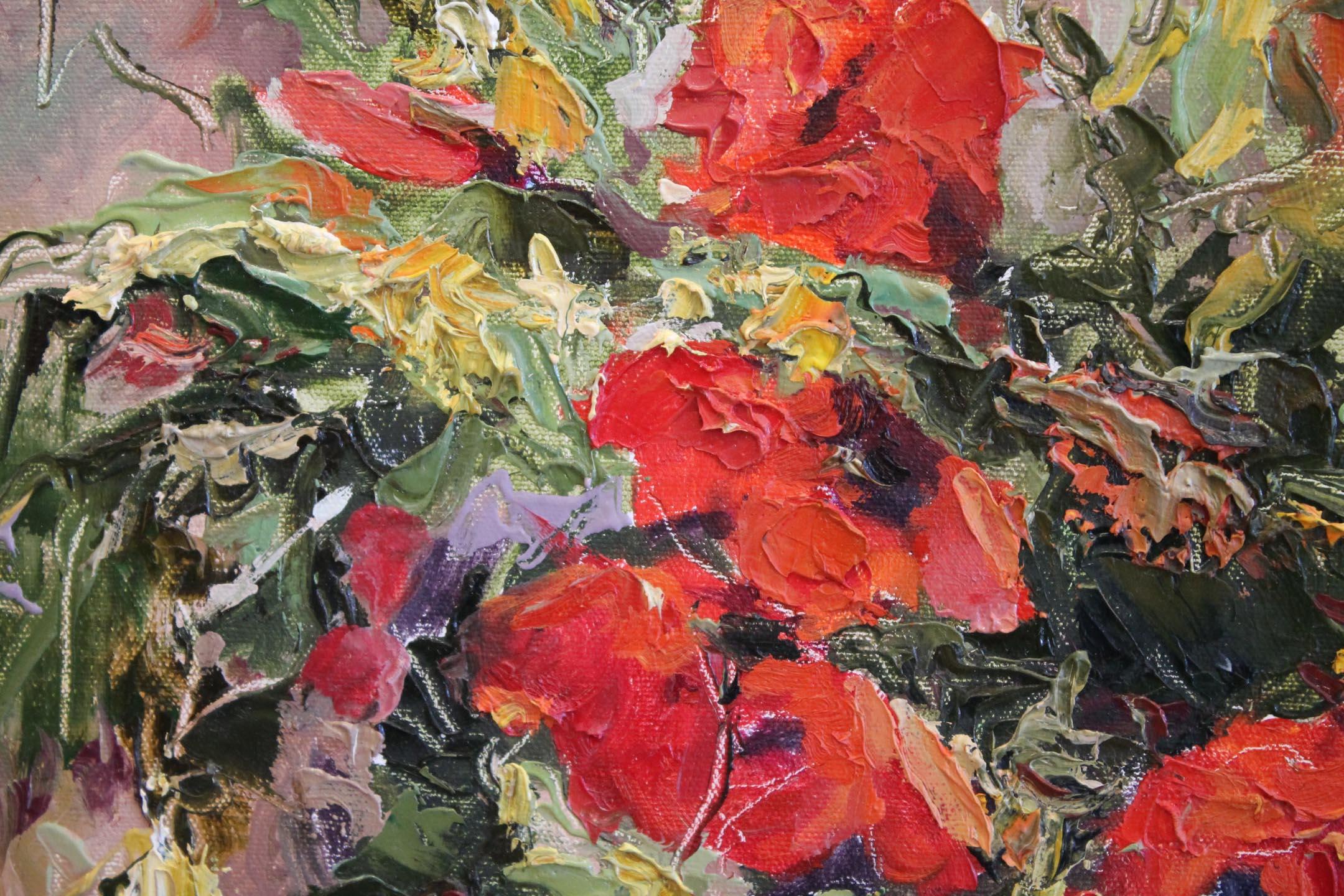 Rote Pflanzgefäße (Braun), Still-Life Painting, von Tuman Zhumabaev