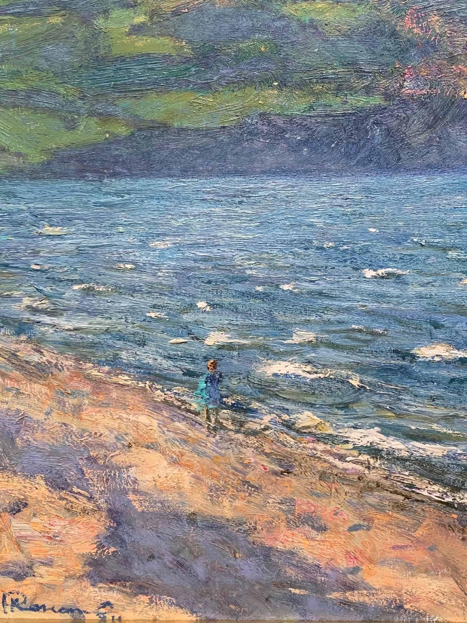 Spaziergang an der Küste (Grau), Landscape Painting, von Roman Konstantinov