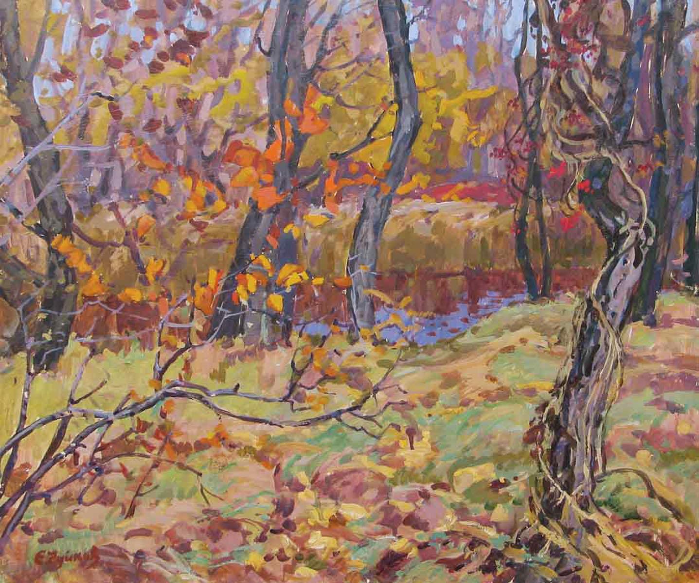 Landscape Painting Evgeni Chuikov - Chemin de fer forestier