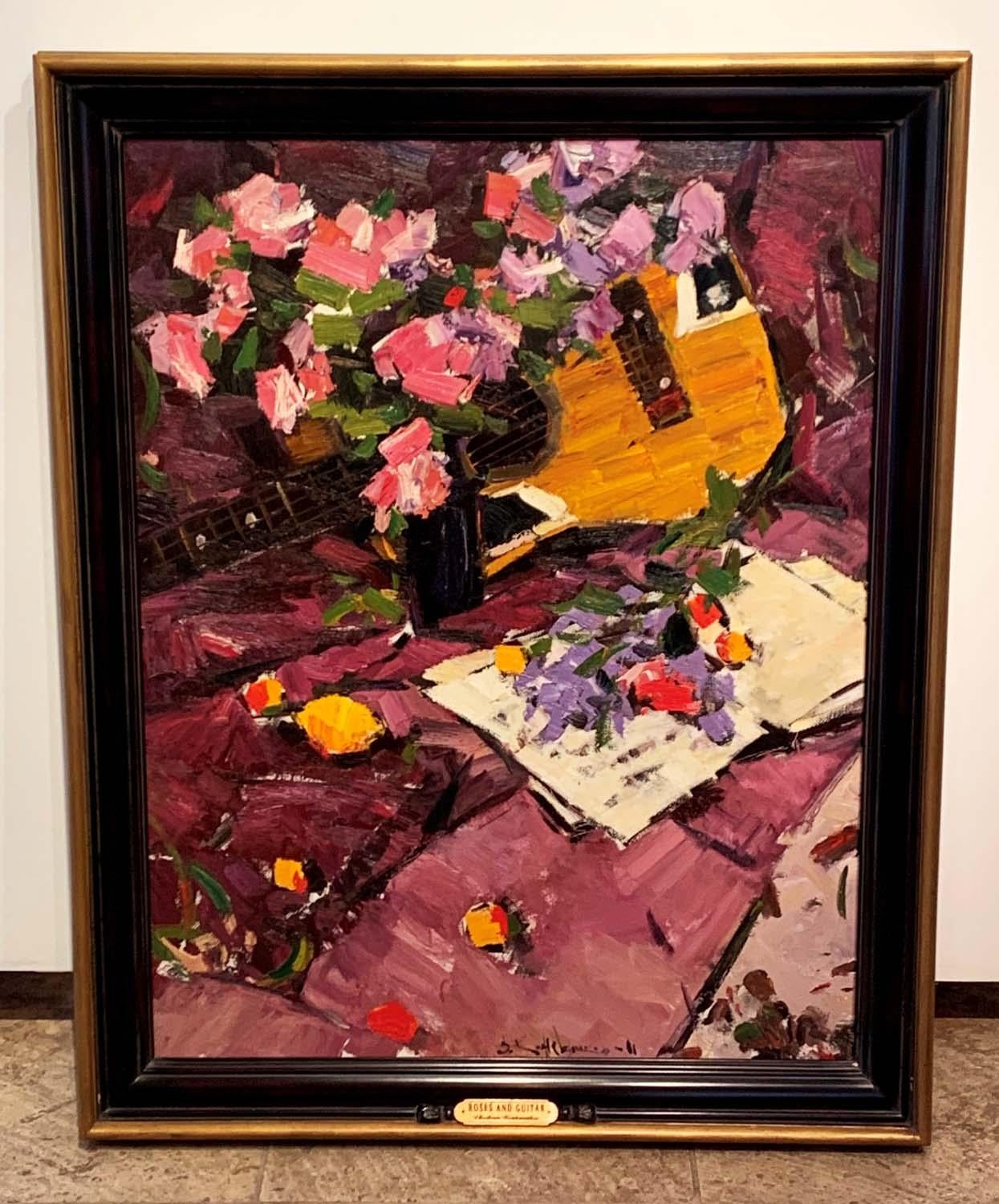 Roses and Guitar - Painting by Vladimir Kozhevnikov