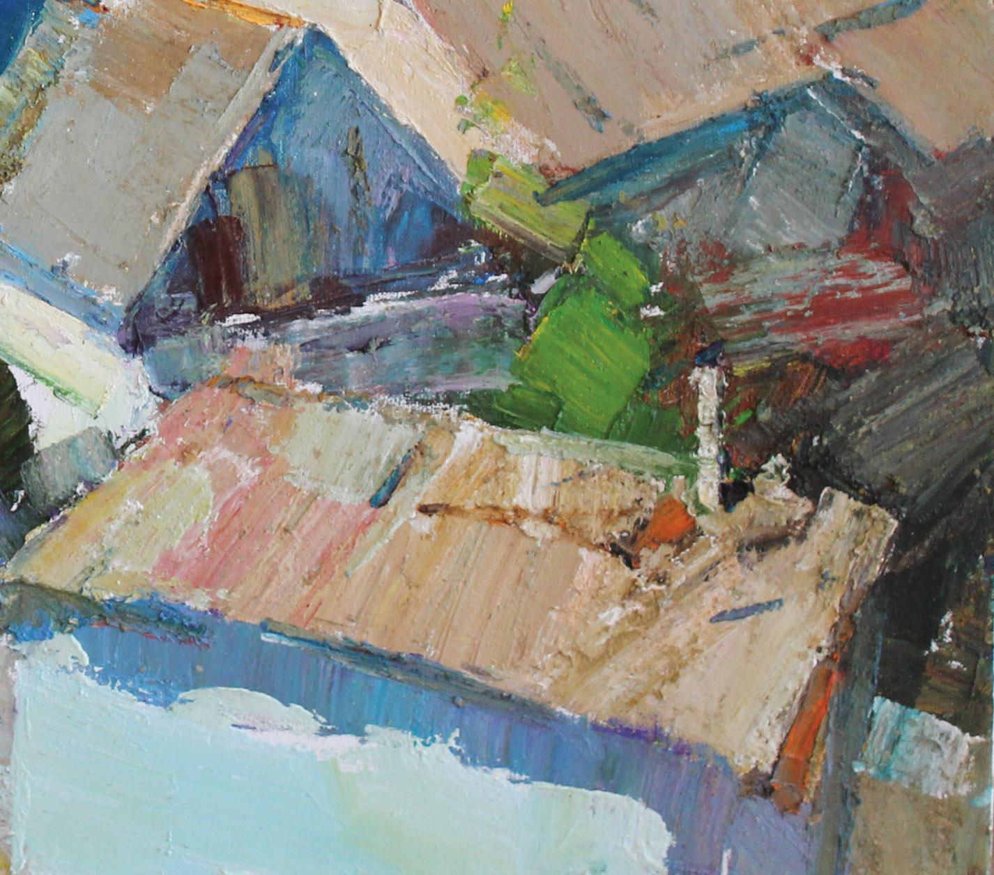 Fishermens' Village - Abstract Impressionist Painting by Andrey Inozemtsev
