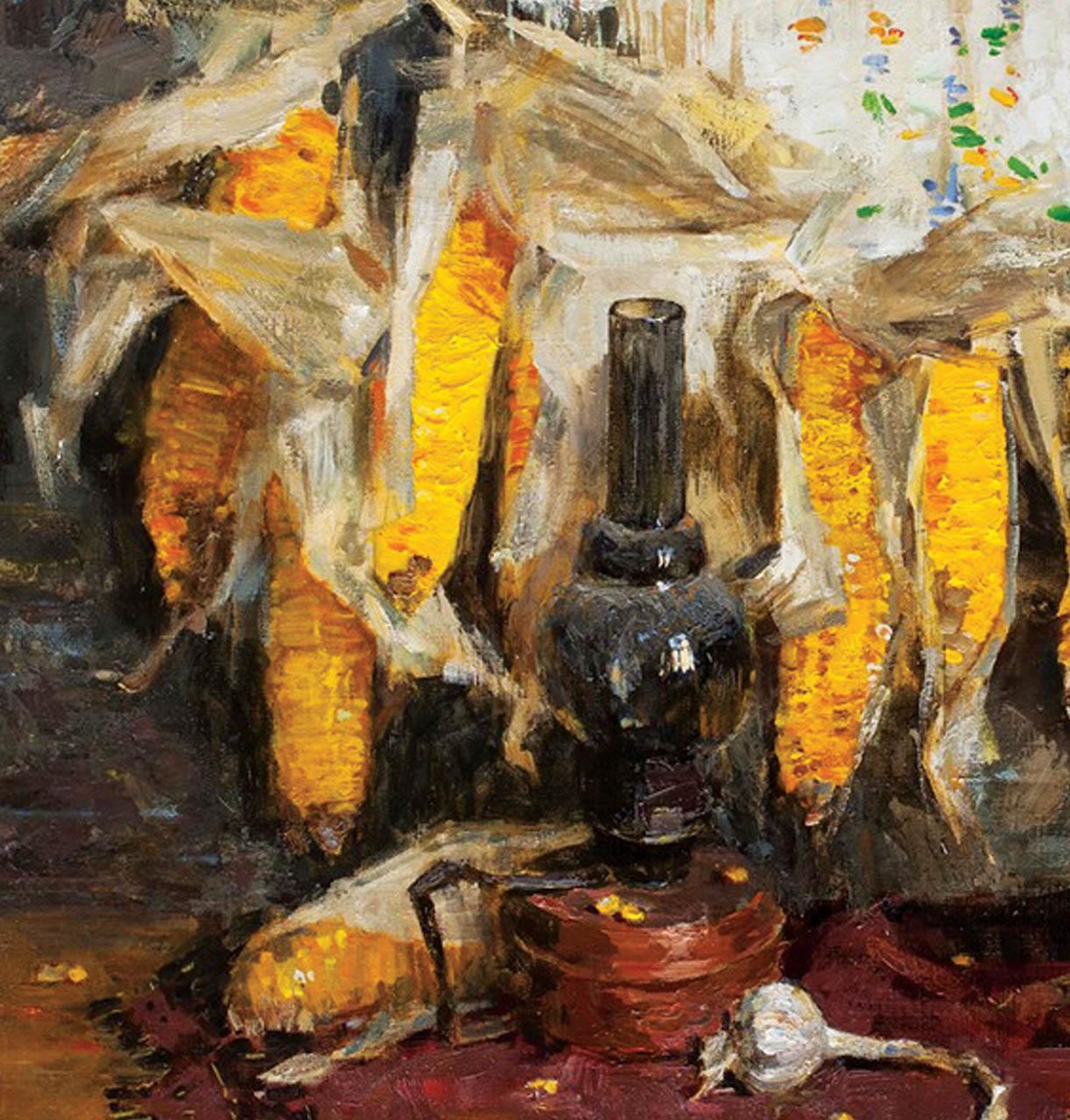 Still Life with Corn - Impressionist Painting by Vladimir Kovalov