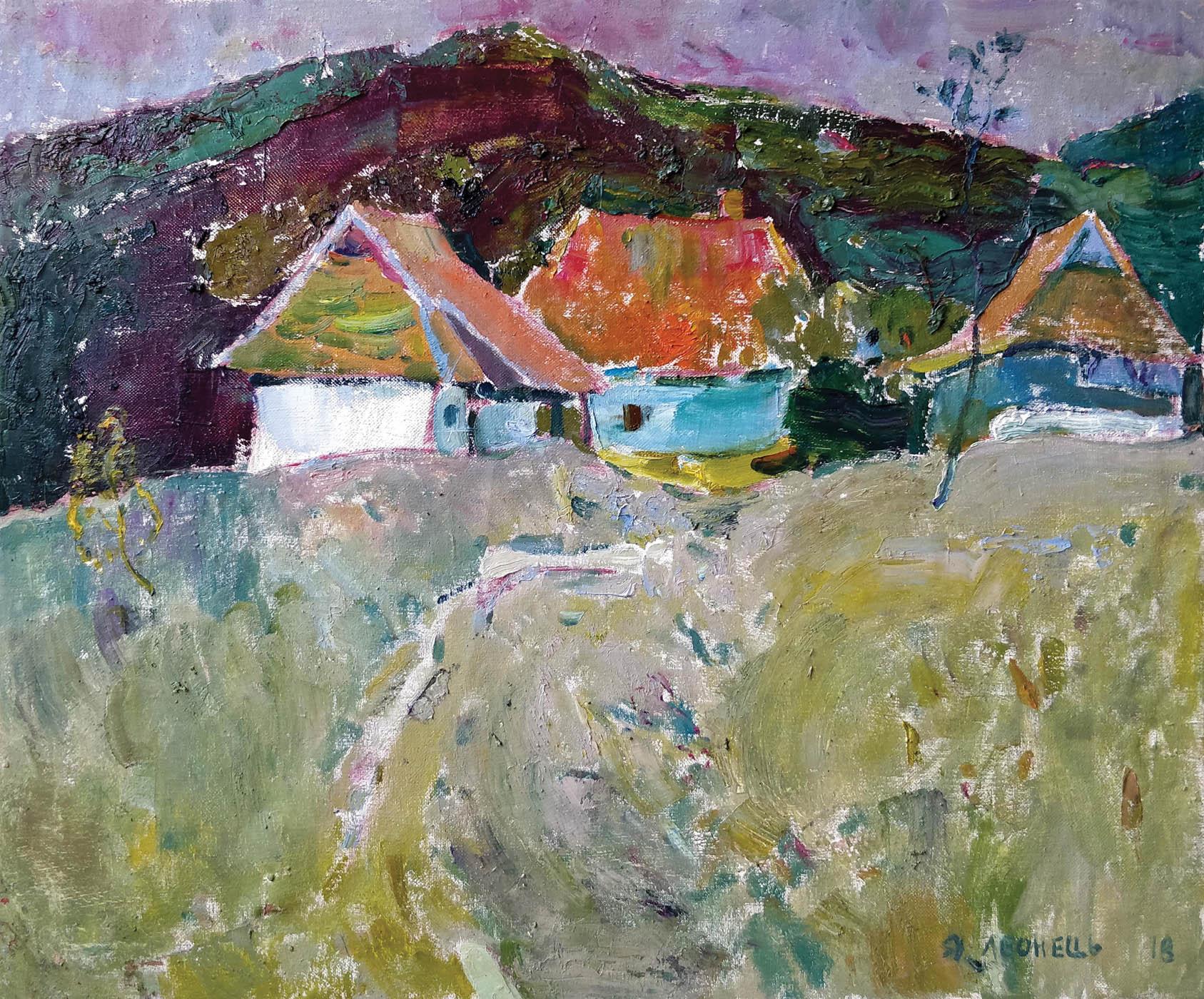 Jaroslav Leonets Landscape Painting – Rückzugsort in den Bergen