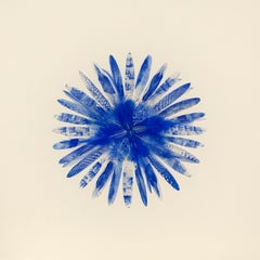 Blue Mandala - Archival Paper, Feathers, Birds, Etching Press, Modern Art, Ink