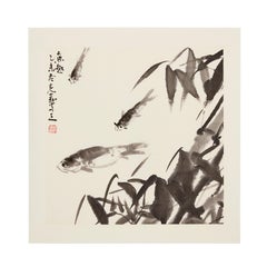 Delight With Fishes - fine art, watercolour, Chinese art, rice paper, animals