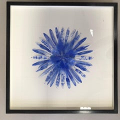 Blue Mandala - Archival Paper, Feathers, Birds, Etching Press, Modern Art, Ink