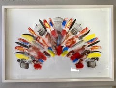 Bird Catchers Headdress - Modern Art, Feathers, Ink, Collage, Etching Press