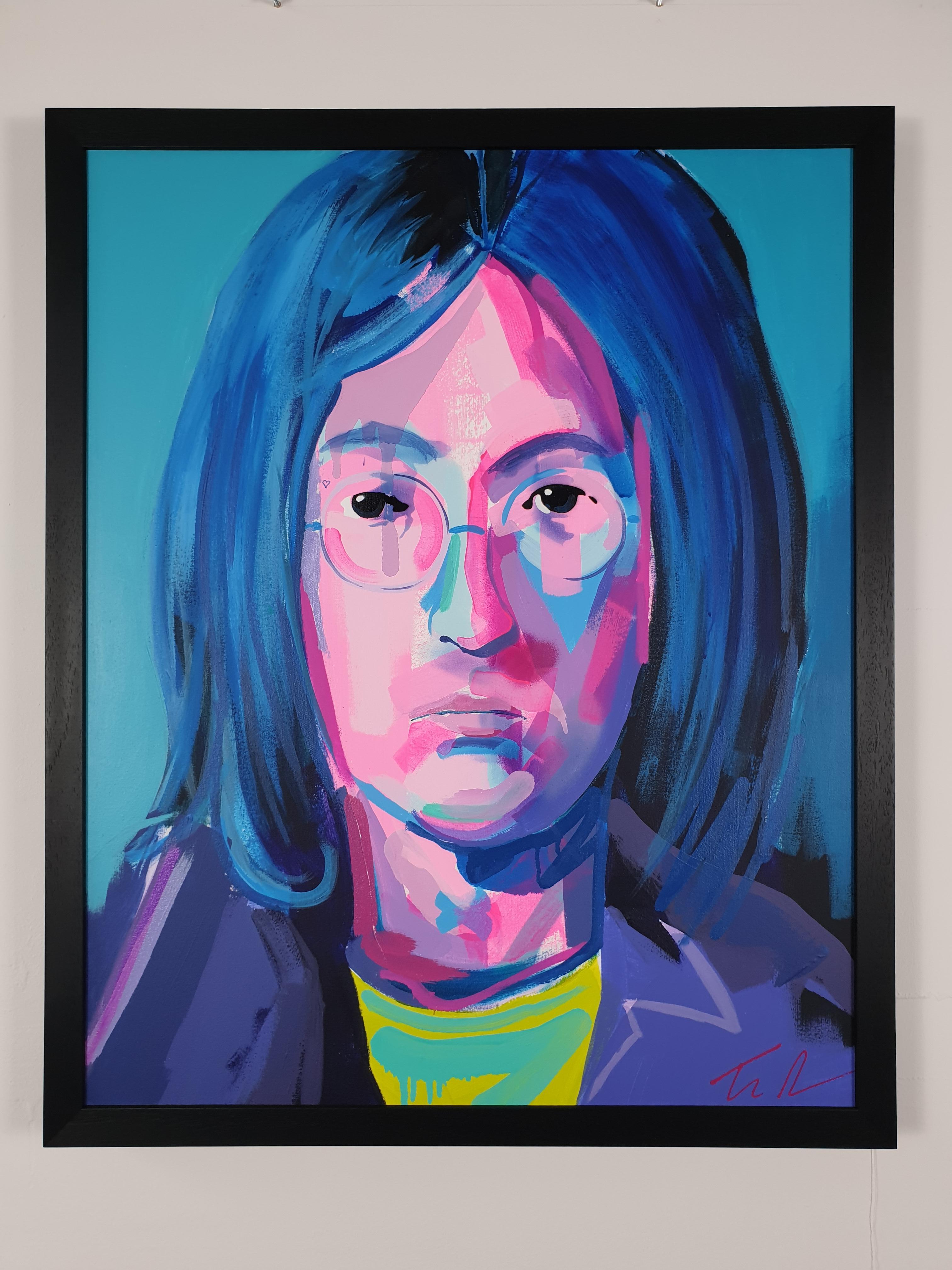 John - John Lennon, The Beatles, Pop Art, Acrylic, Enamel Gloss, Canvas, Art - Painting by Tim Fowler