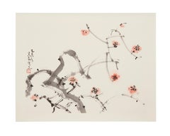 Red Plum Blossom - Landscape, watercolour, rice paper, fine art, chinese art