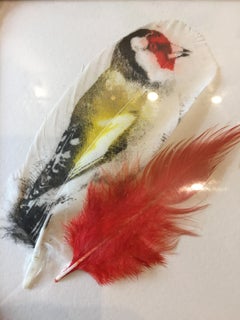 Two Goldfinches - Goldfinch, Feathers, Dome Frame, Birds, Nature, Vintage, Brass