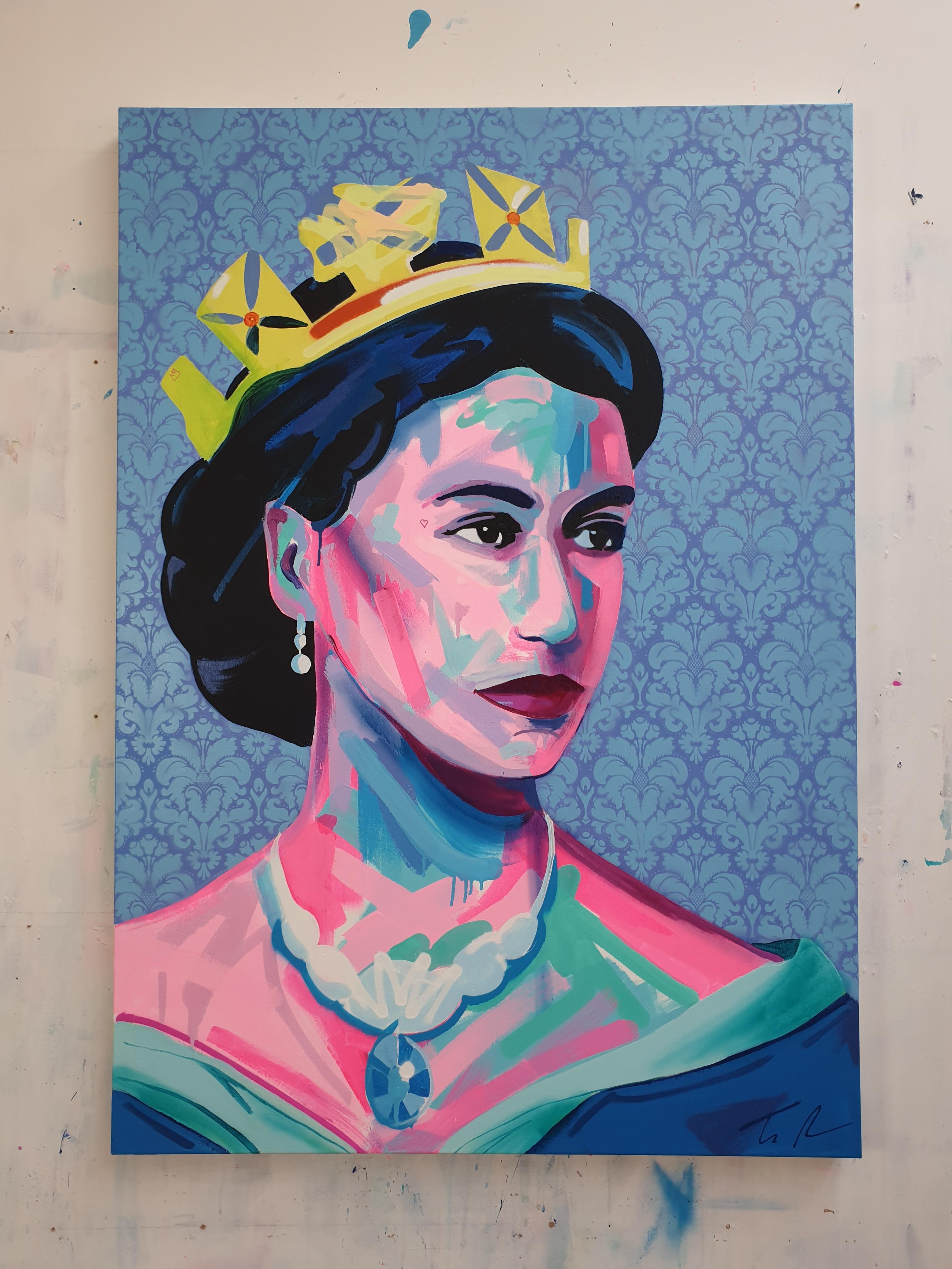 Acrylique, Art moderne, Art contemporain, Royalty, mode, Reine Elizabeth II - Painting de Tim Fowler