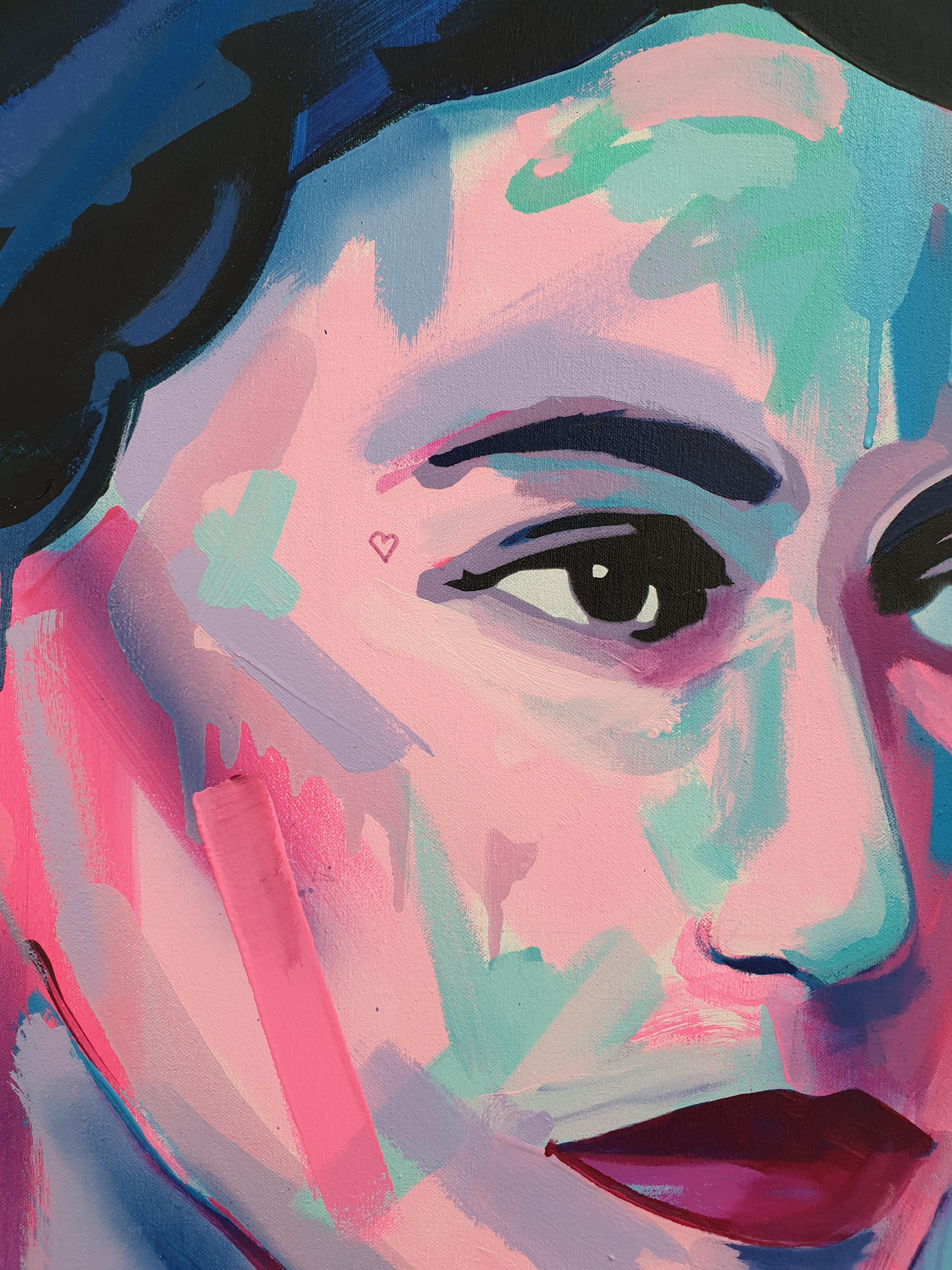 Acrylique, Art moderne, Art contemporain, Royalty, mode, Reine Elizabeth II - Bleu Portrait Painting par Tim Fowler