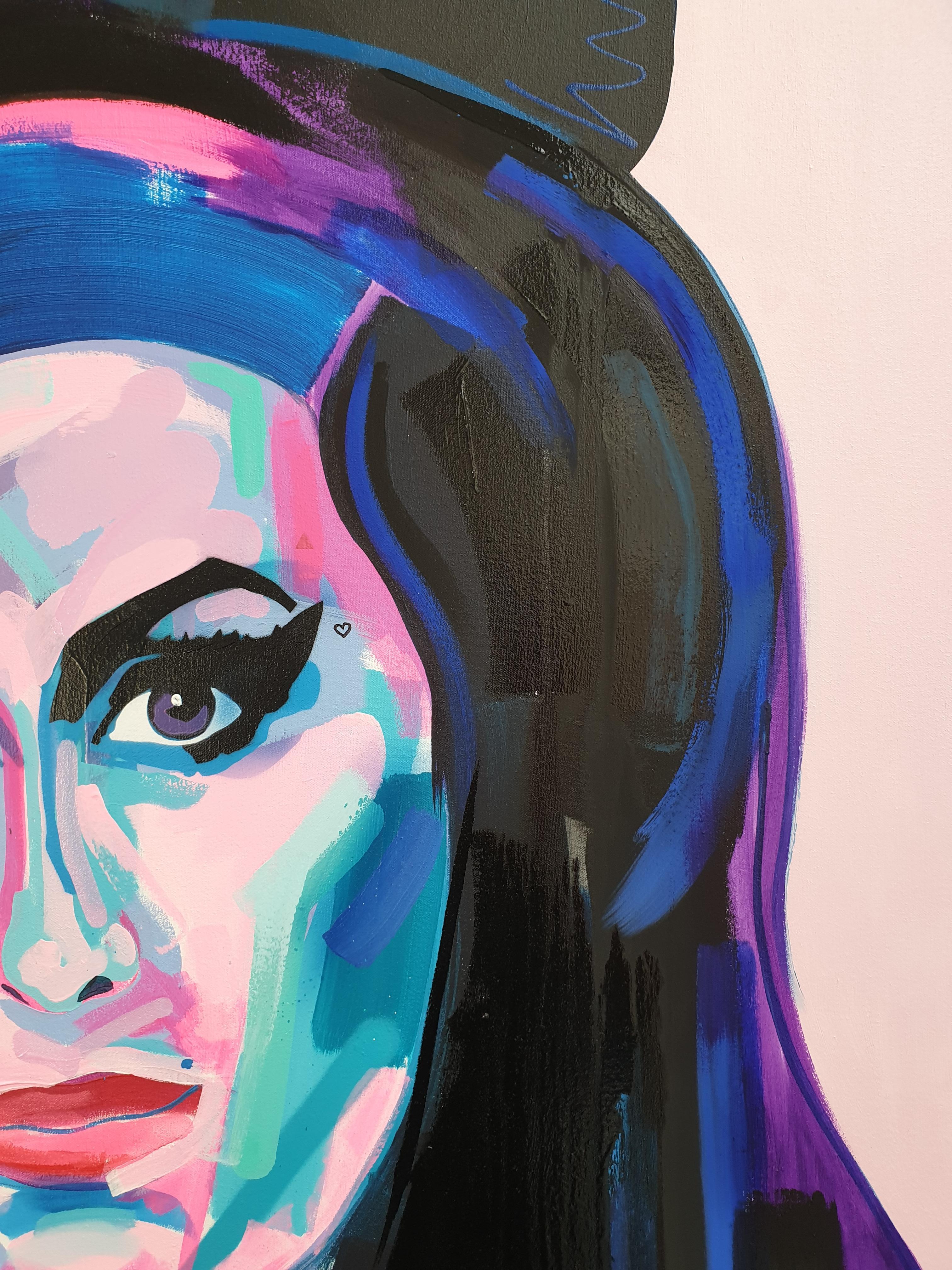 Amy Winehouse - Acrylic, Modern Art, Contemporary Art, Jazz Singer, Fashion - Black Portrait Painting by Tim Fowler