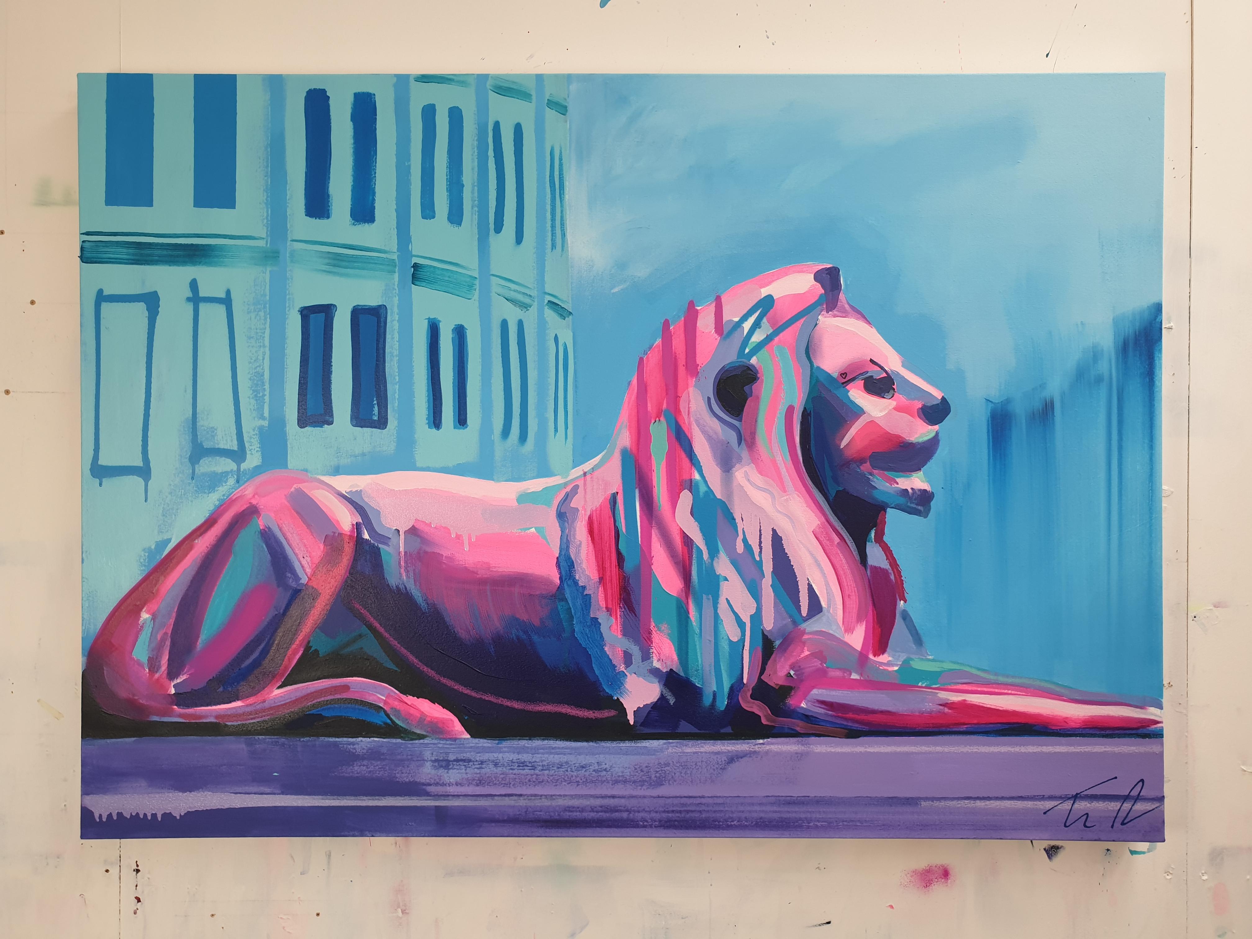 Lion Of Trafalgar Square - Acrylic, Modern Art, Contemporary Art, London, Lion - Painting by Tim Fowler
