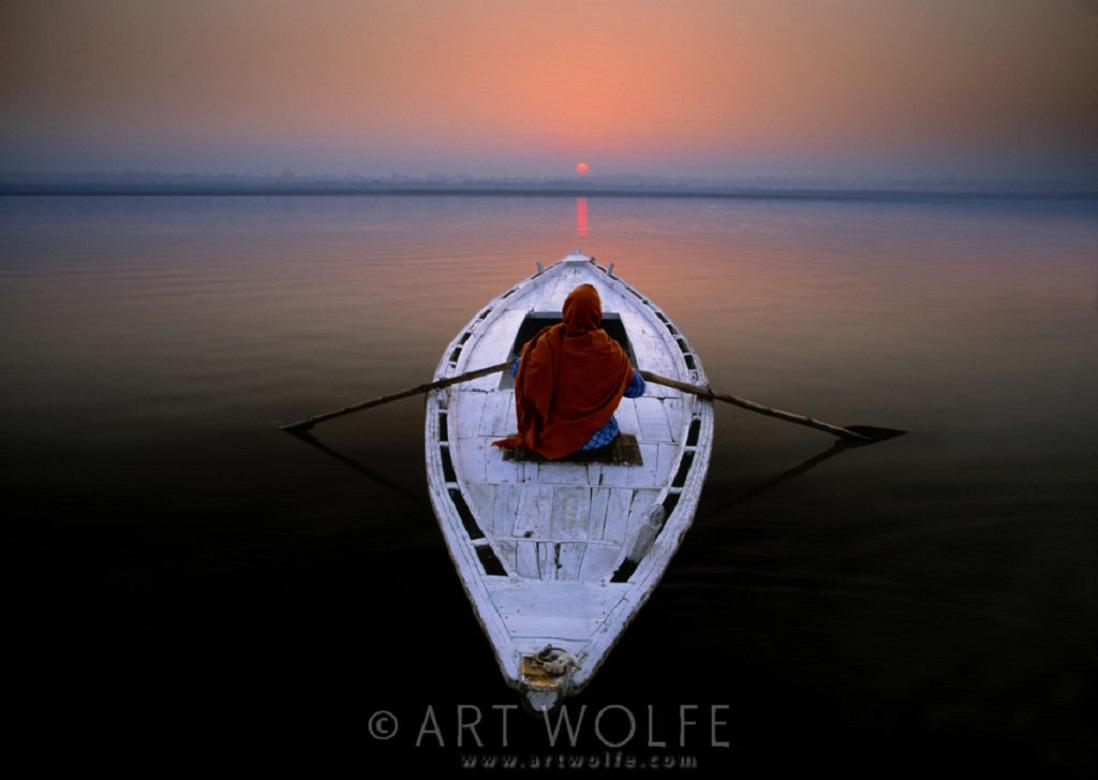 Art Wolfe Landscape Print - Spiritual Journey - Indian Woman Pilgrimage Ganges River - Edition of 100
