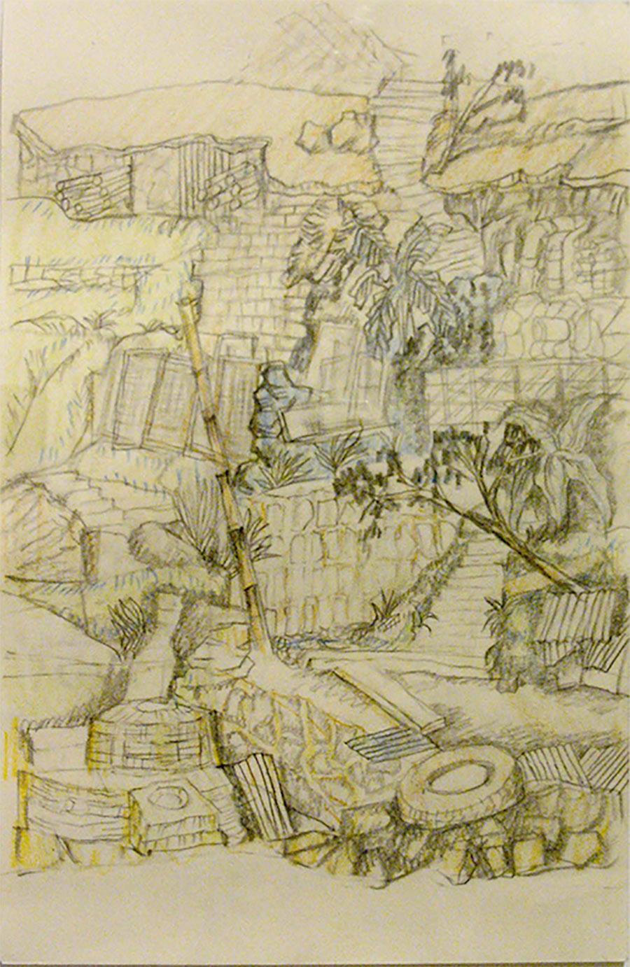 Untitled Empty City Study, 2003, by Yun-Fei Ji
Graphite and Colored Pencil on Paper